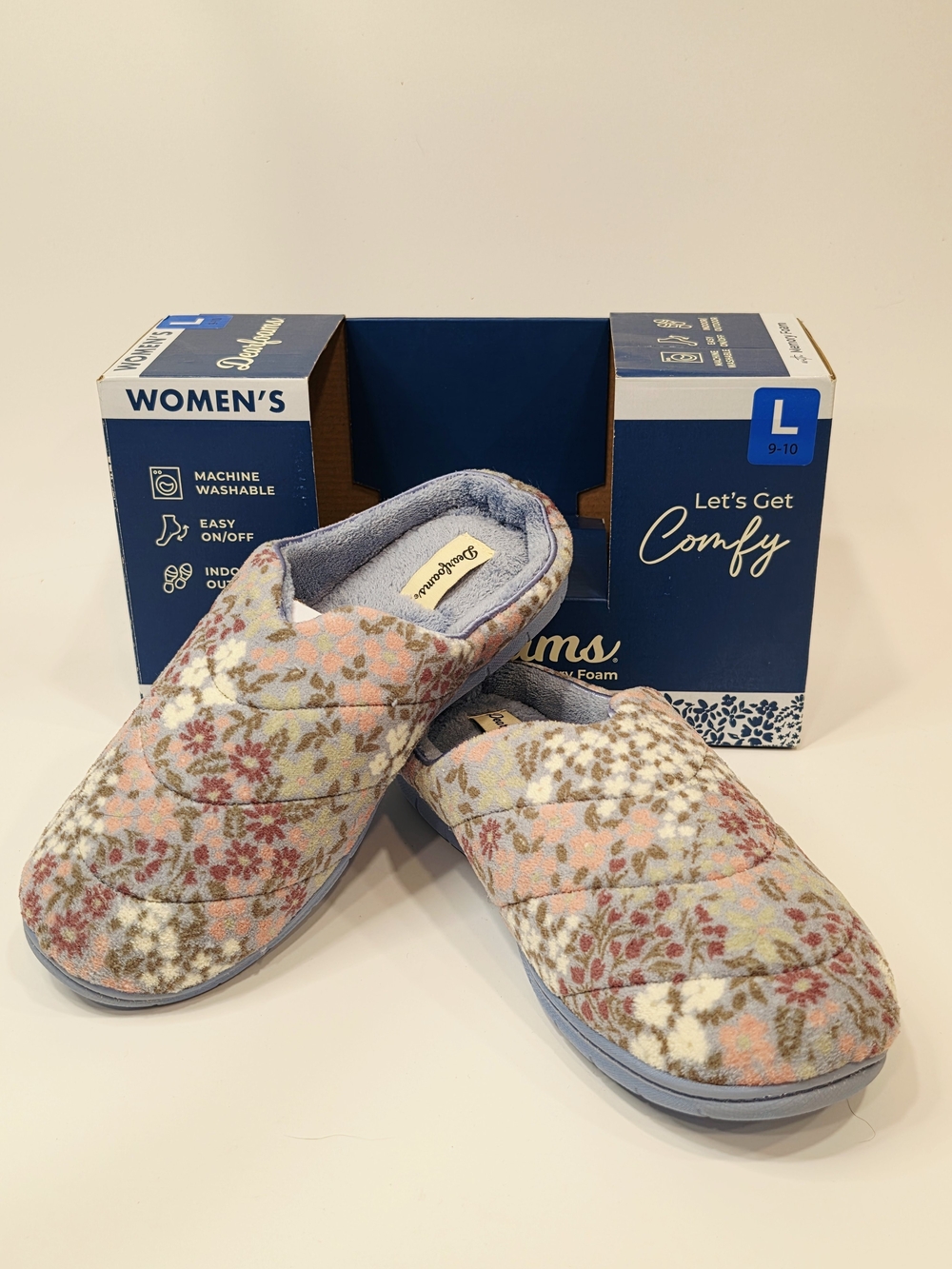 Dearfoams Women’s Cozy Clog Slippers – Floral | Size L (9–10)